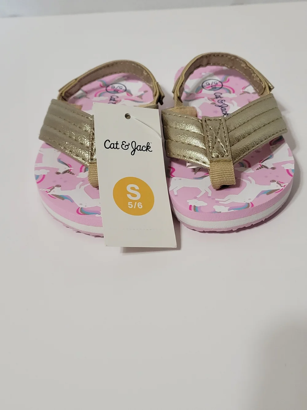 NWT Cat & Jack Toddler Girls Unicorn Flip Flop Sandals Gold Pink Size S 5/6